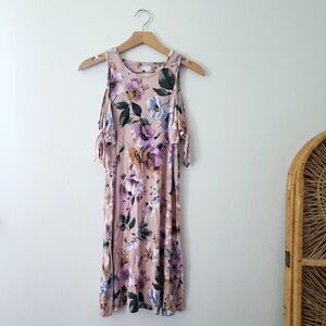 Floral Cold Shoulder Mini Dress Pink S